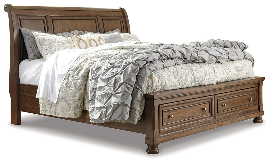 Flynnter Sleigh Bed With 2 Storage Drawers With Mirrored Dresser, Chest And 2 Nightstands