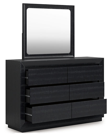 Londer Queen Panel Bed with Mirrored Dresser