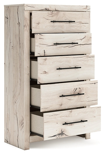 Lawroy King Panel Bed with Mirrored Dresser and Chest