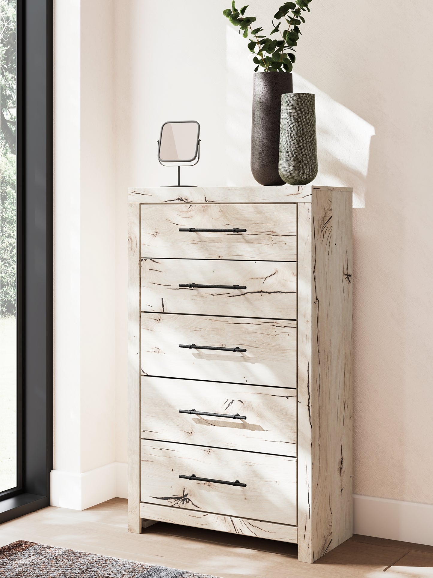 Lawroy King Panel Bed with Mirrored Dresser and Chest