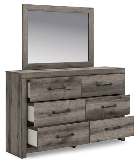 Graystorm Twin Panel Bed with Storage with Mirrored Dresser and Chest
