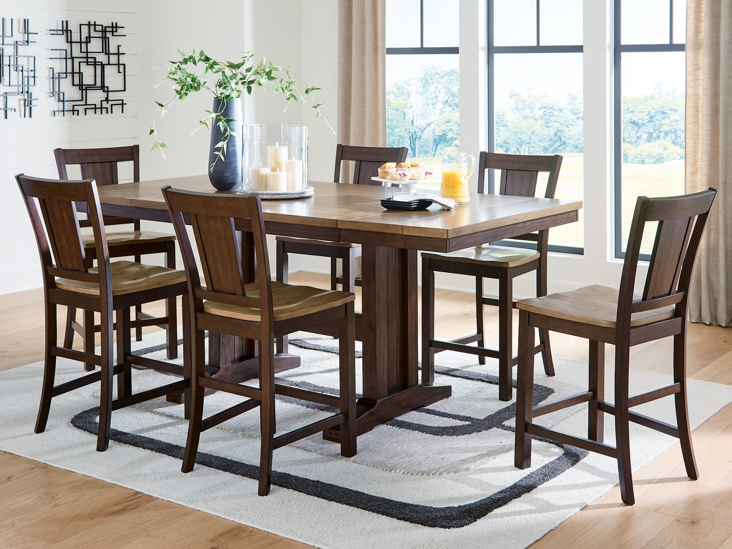 Rylandeen Counter Height Dining Table and 6 Barstools