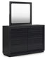 Londer California King Panel Bed with Mirrored Dresser and Chest