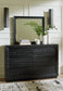 Londer California King Panel Bed with Mirrored Dresser and Chest