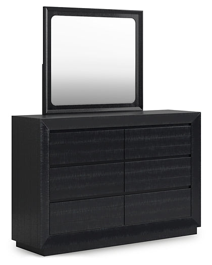 Londer Queen Panel Bed with Mirrored Dresser, Chest and 2 Nightstands