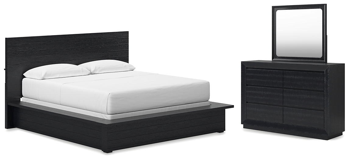 Londer California King Panel Bed with Mirrored Dresser