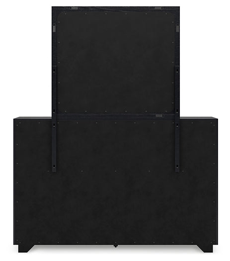 Londer California King Panel Bed with Mirrored Dresser