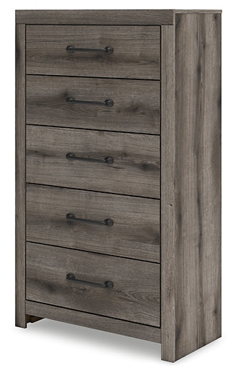 Graystorm Full Panel Bed with Storage with Mirrored Dresser and Chest