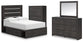 Hollivern Full Panel Bed with Storage with Mirrored Dresser and Chest
