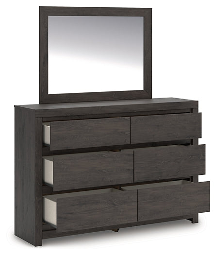 King Panel Storage Bed with Mirrored Dresser and Chest