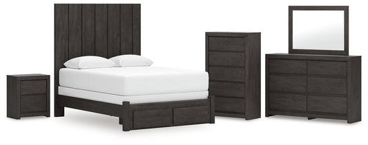 Queen Panel Storage Bed with Mirrored Dresser, Chest and Nightstand