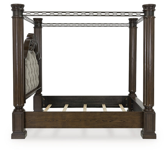 Maylee King Canopy Bed with Mirrored Dresser and Chest