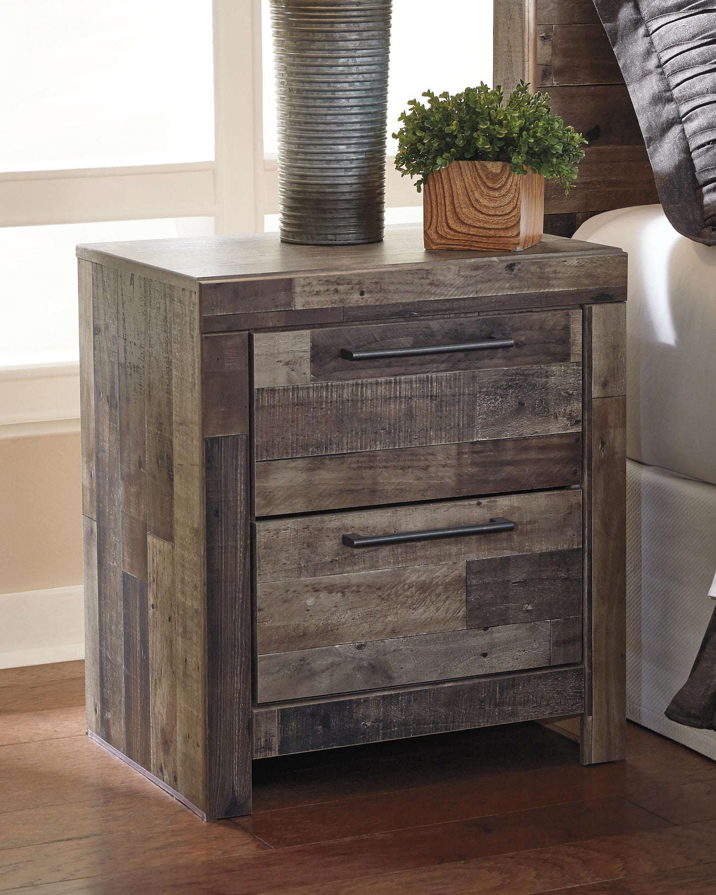 Derekson Full Panel Bed with 2 Storage Drawers with Mirrored Dresser, Chest and Nightstand