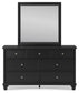 Lanolee Queen Panel Bed with Mirrored Dresser, Chest and Nightstand