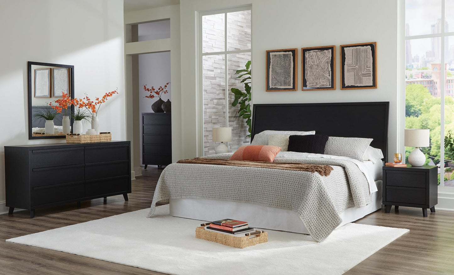 Danziar King Panel Headboard, Dresser, Mirror, Chest and Nightstand