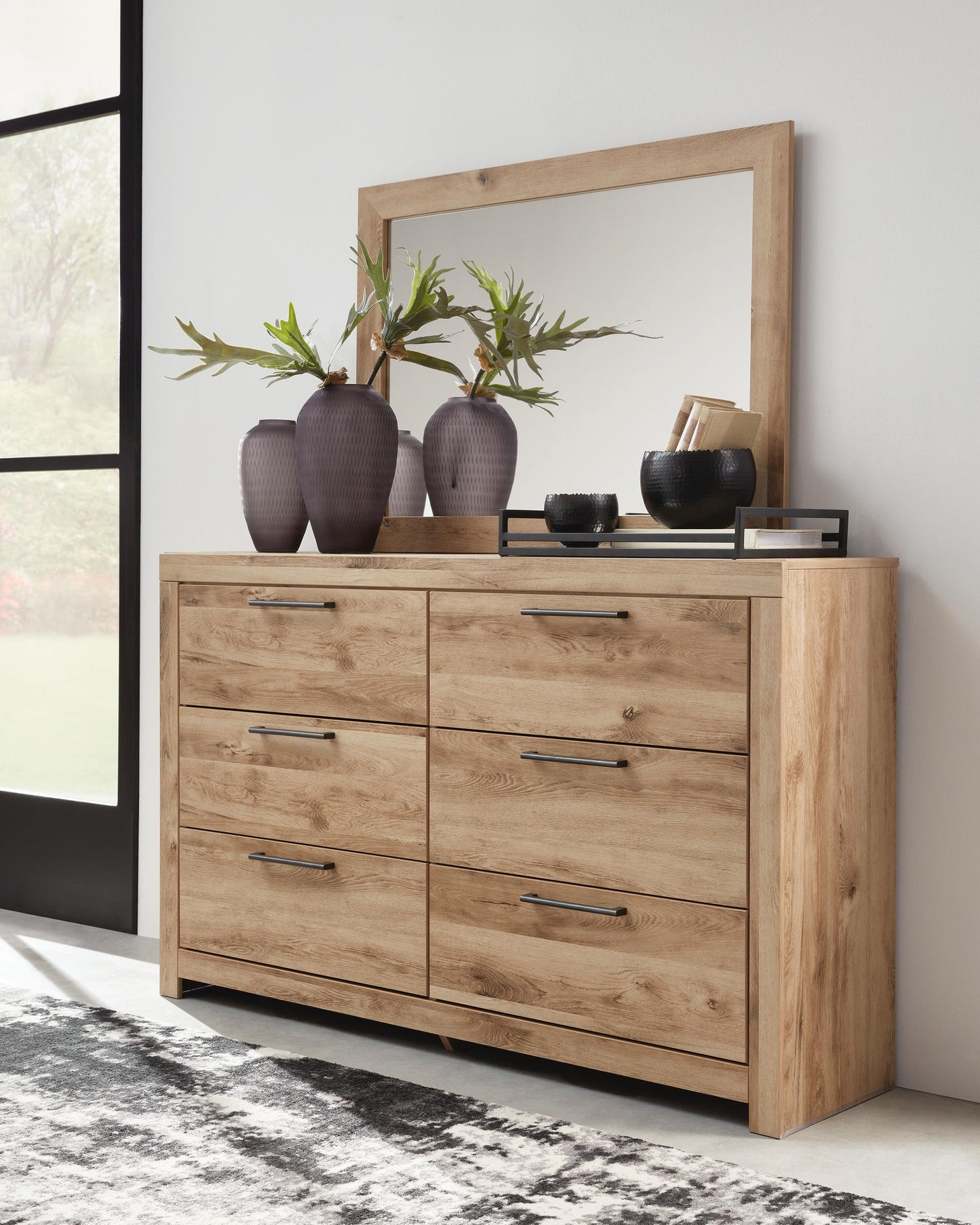 Hyanna Full Panel Bed with 1 Side Storage, Dresser, Mirror and Nightstand