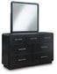 Rowanbeck King Upholstered Panel Bed, Dresser, Mirror, Chest and Nightstand
