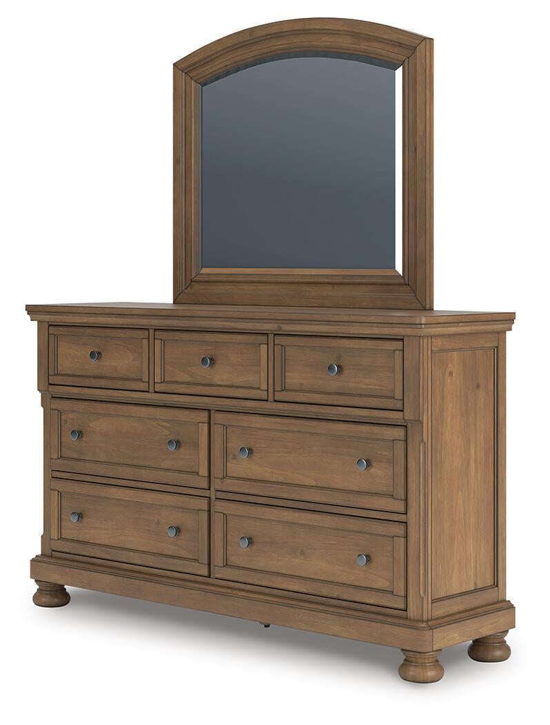 Feddinger King Storage Sleigh Bed with Mirrored Dresser, Chest and Nightstand