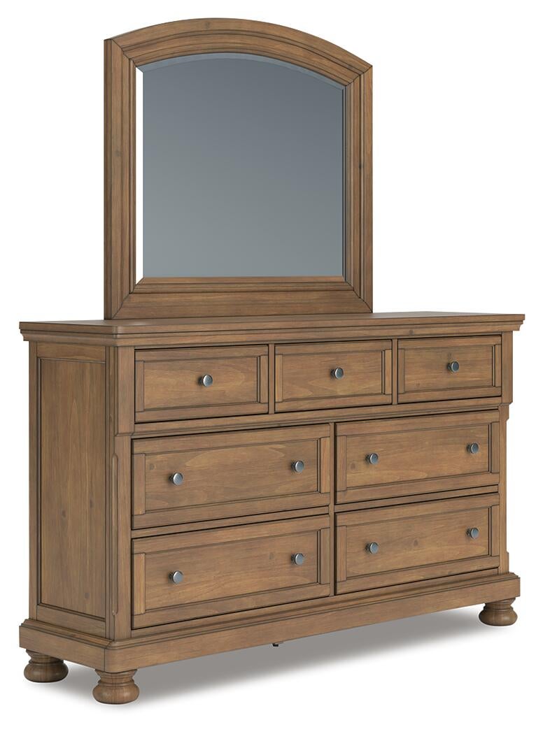 Feddinger California King Storage Sleigh Bed with Mirrored Dresser