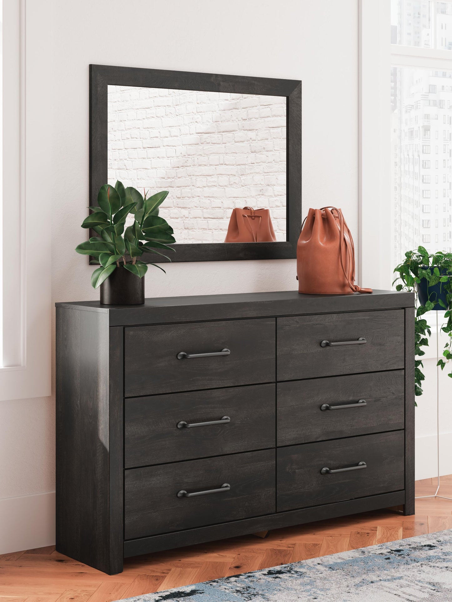 Hollivern Twin Panel Bed with Storage, Dresser and Mirror
