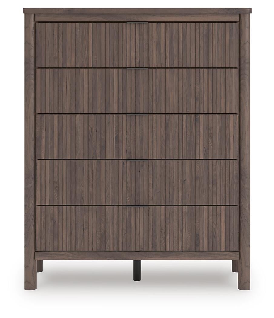 Pamytta Full Upholstered Panel Bed, Dresser, Mirror, Chest and Nightstand